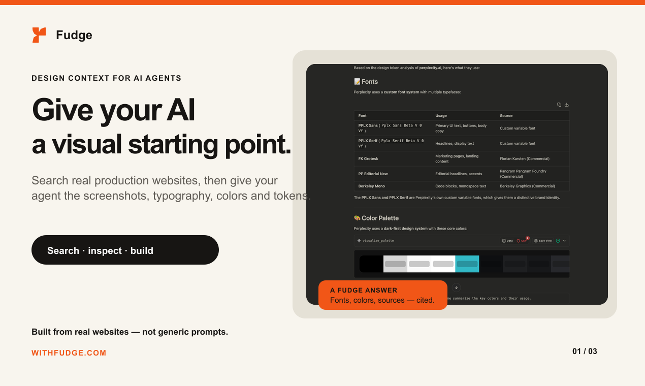 Fudge giving an AI agent website typography, color, and design context